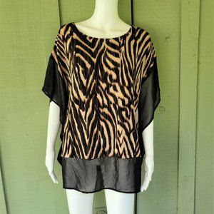 CHICO'S Travelers Black Slinky Travel Knit Tiger Print Top Sz 3 or US 16 XL